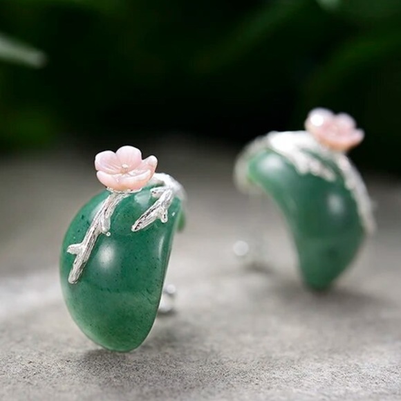 Artisan Handmade 925 Silver Natural Aventurine Quartz Earrings - Picture 10 of 14